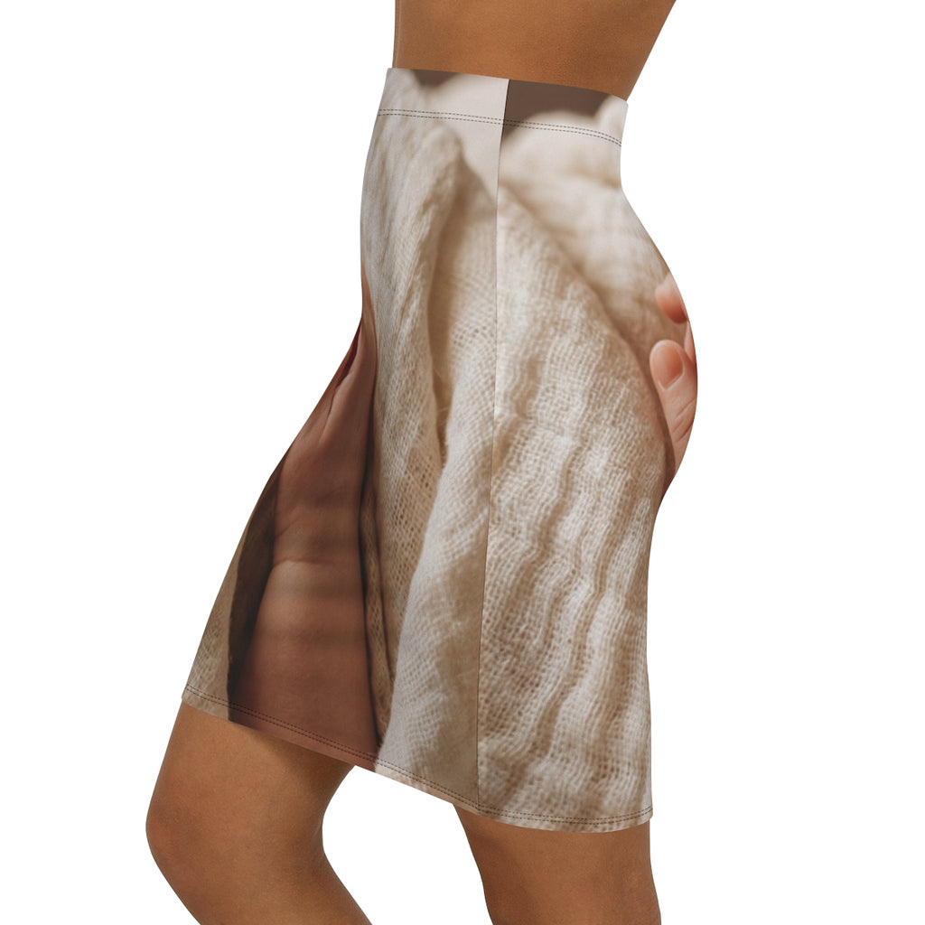 Women's Mid-Waist Pencil Skirt - Tender Newborn Hand in Soft...