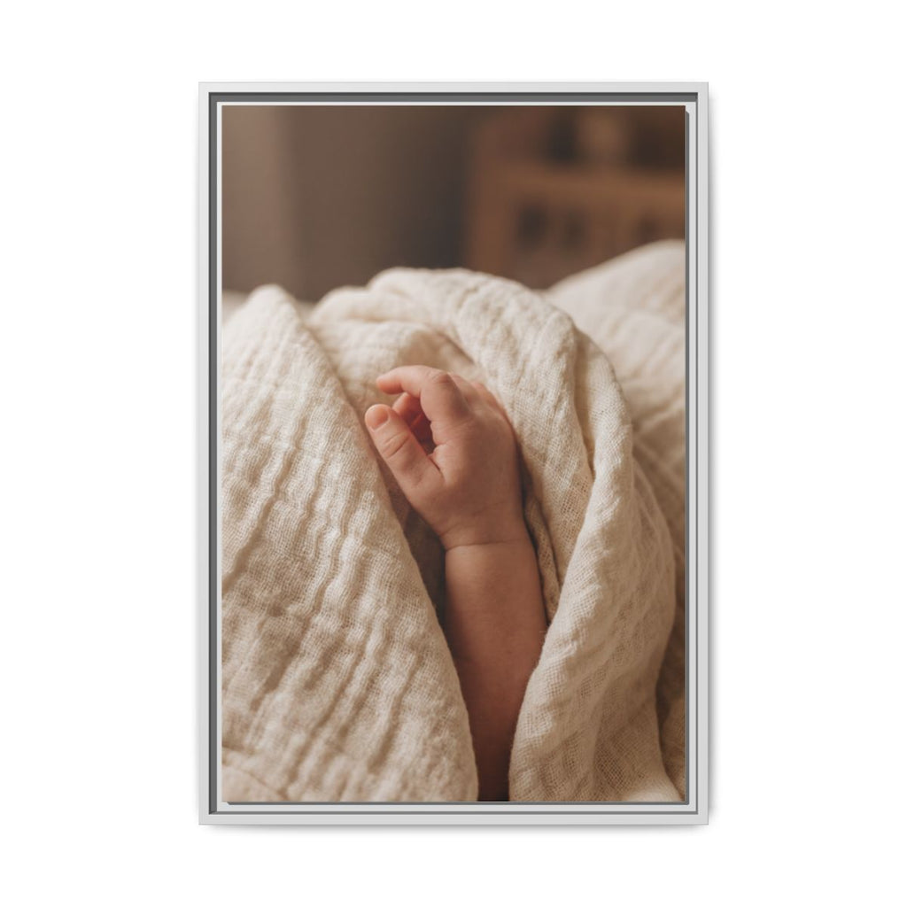 Framed Matte Canvas - Tender Newborn Hand (8×10, 9×12, 11×14, 12×16, 10×20, 12×18, 16×20, 16×24, 18×24, 12×36, 20×24, 16×32, 20×30, 24×30, 24×32, 16×48, 24×36, 24×48, 30×40, 20×60, 32×48, 30×60 & 40×60)