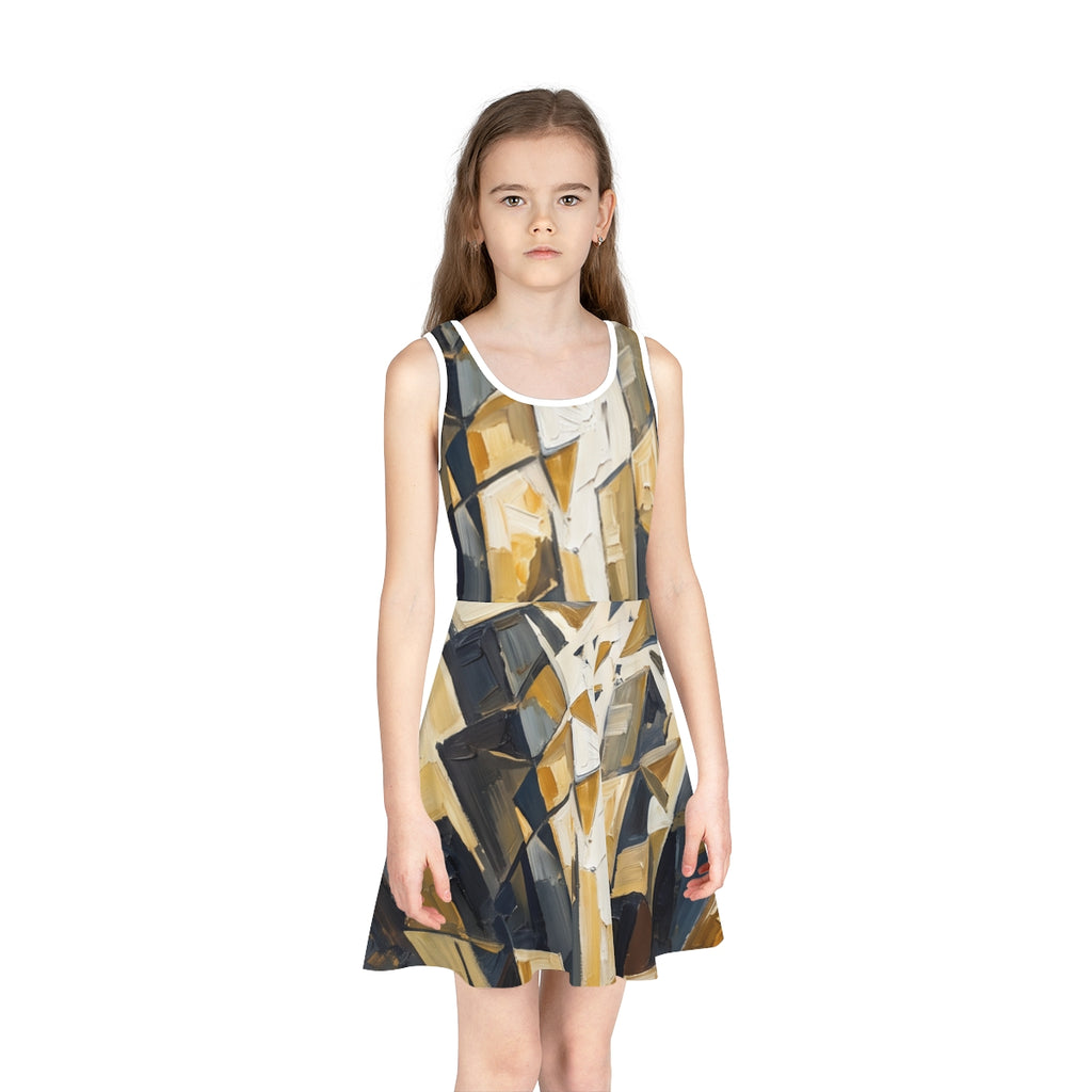 Girls' Sleeveless Sundress with Abstract Skyline