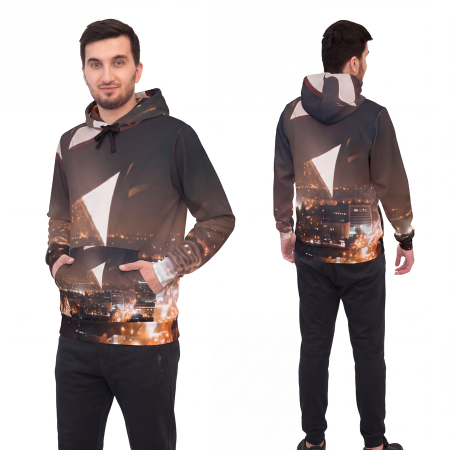 Men's Athletic Hoodie - Midnight City Skyline