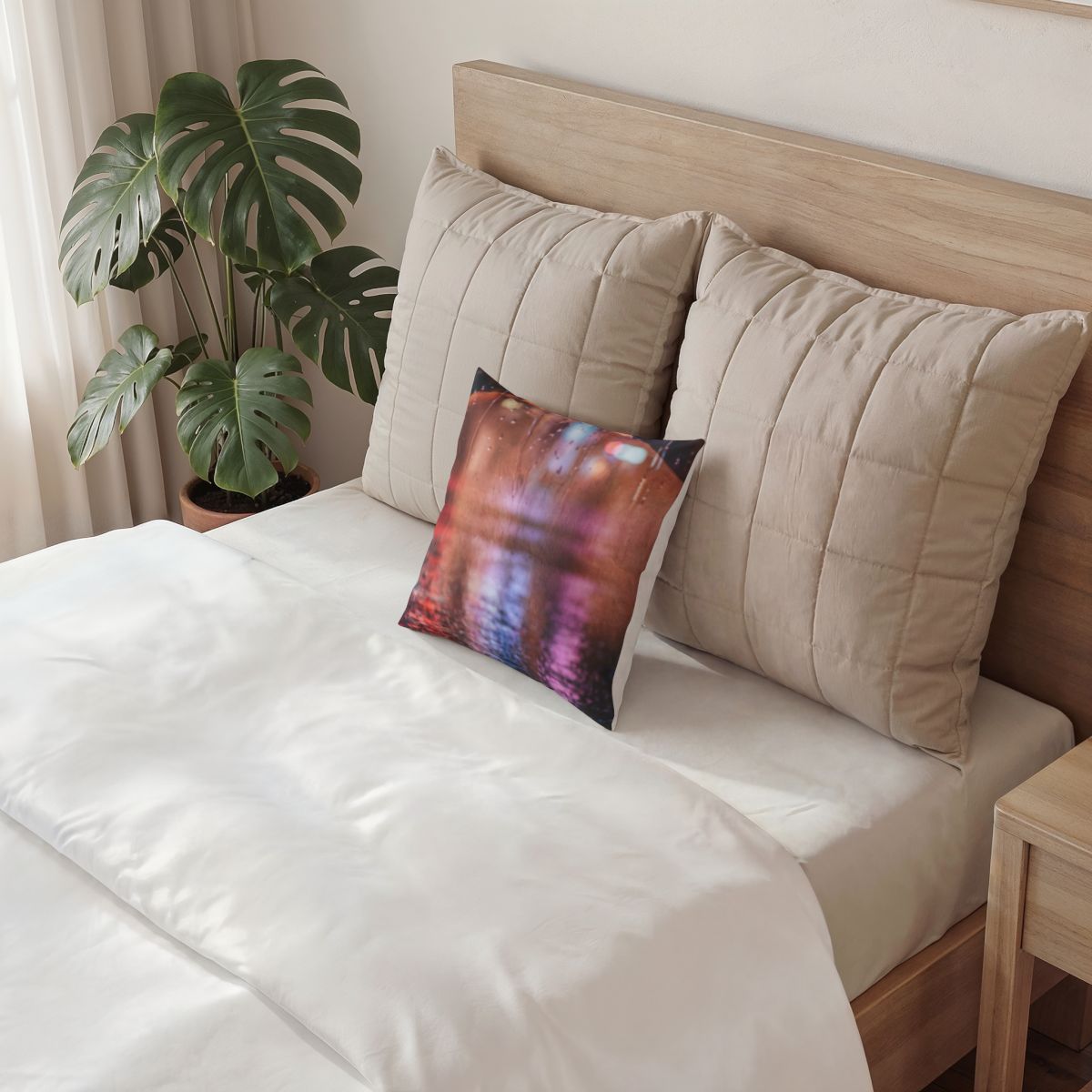 Poly Velvet Pillow - Nocturnal Neon Reflections | Echovira...