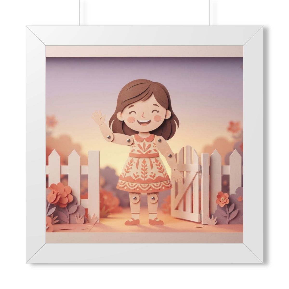 Framed Horizontal Poster - Garden Girl Gate — White (14×11...