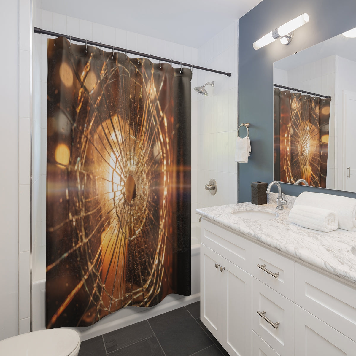 Shower Curtains - Shattered Light Wall Art - Amber Noir... |...