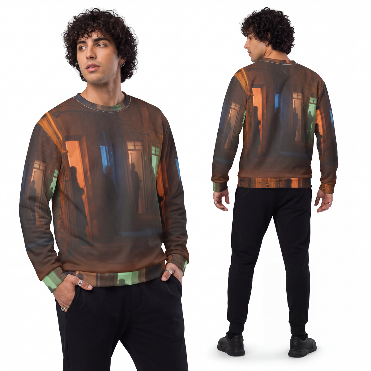 Men's Unisex Sweatshirt - Nocturnal Alleyway Misty Street......