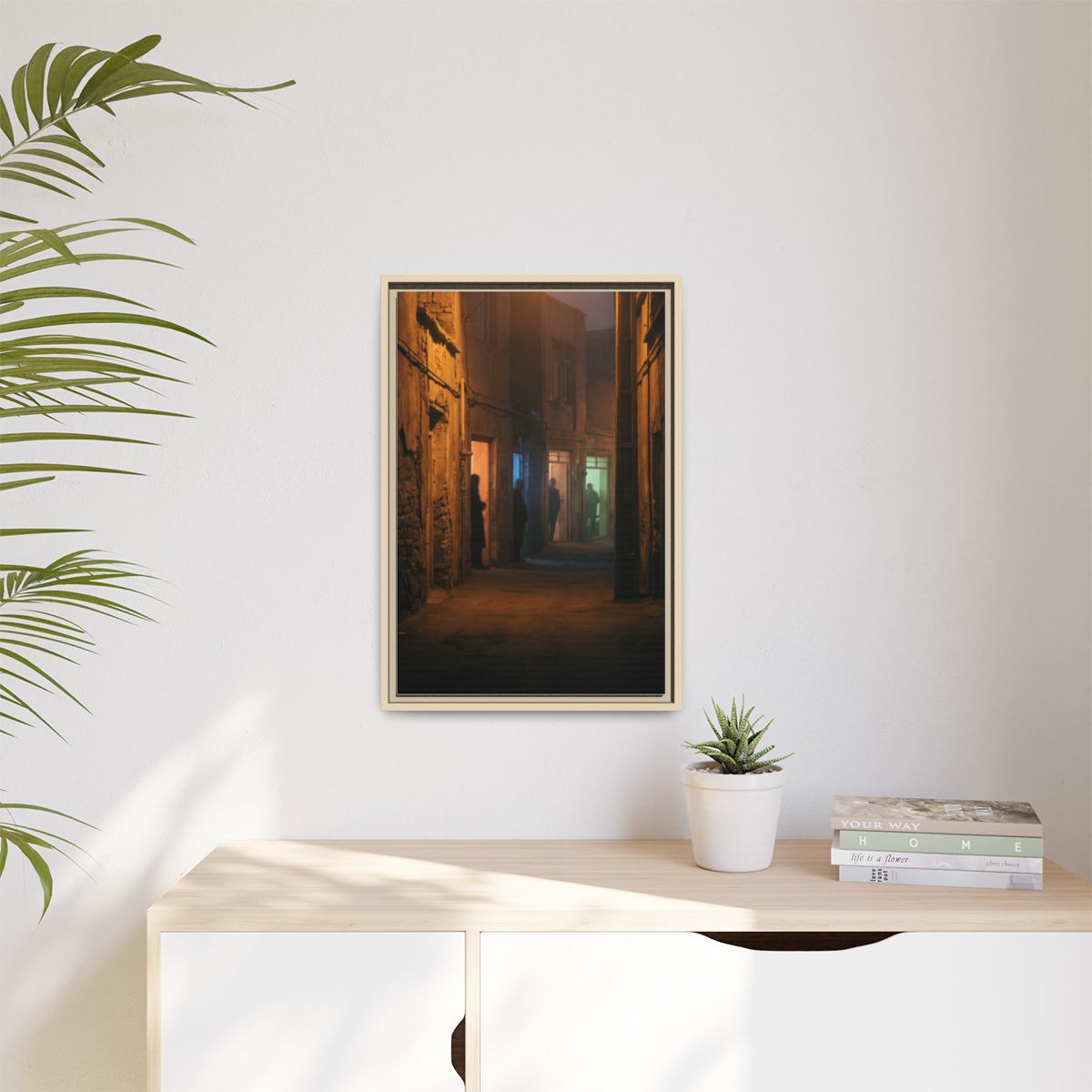Matte Canvas, Framed - Shadowed Alleyway Mystery Art Print...