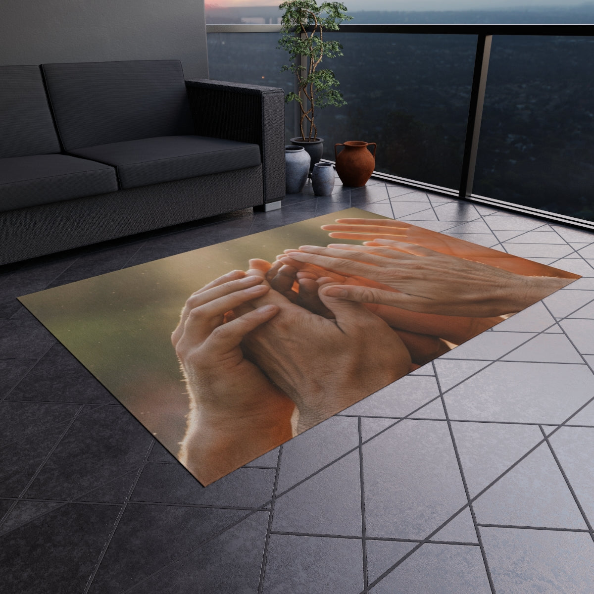 Outdoor Rug - Golden Rays of Unity Wall Art | Echovira...