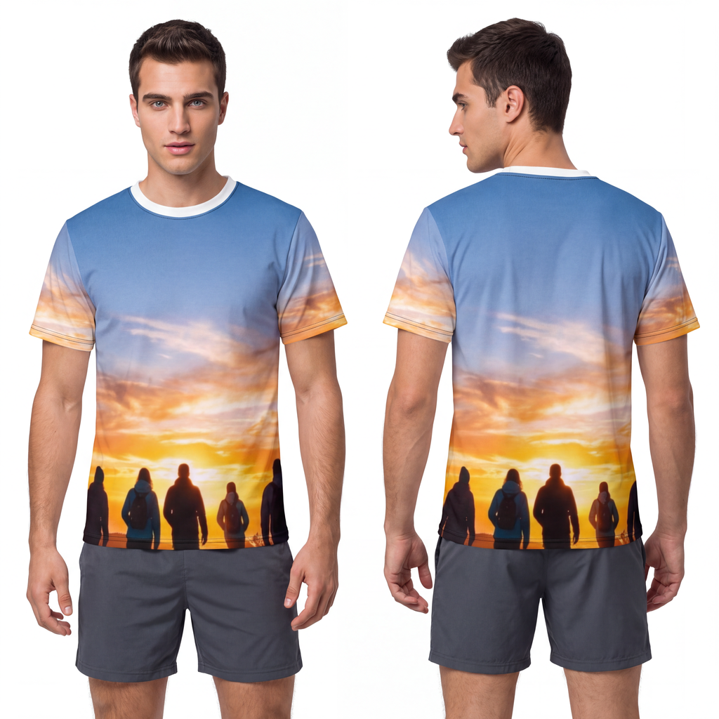 Men's Cut & Sew Tee - Sunset Mountain | Echovira Gallery