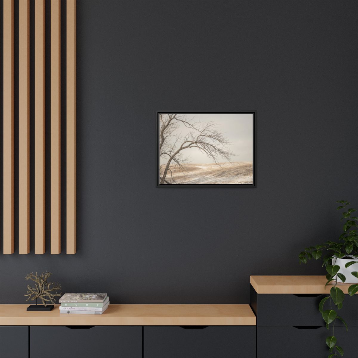 Framed Canvas Art - Minimalist Winter — Black / 1.25"