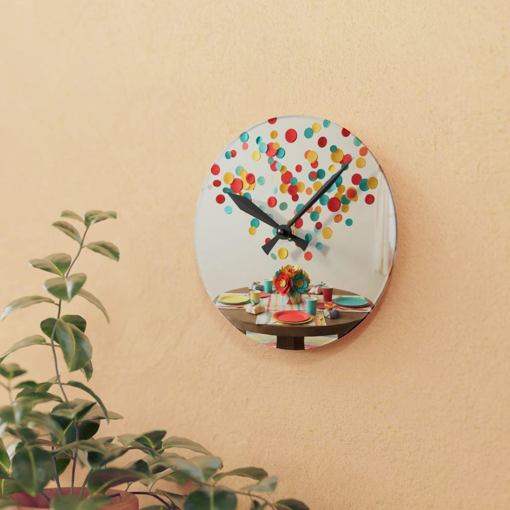 Acrylic Wall Clock - Festive Confetti Party Celebration Art...