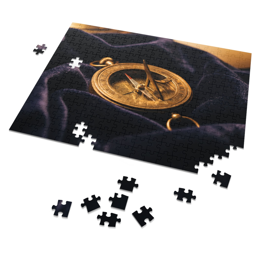 Vintage Brass Sundial Compass Jigsaw Puzzle in Tin