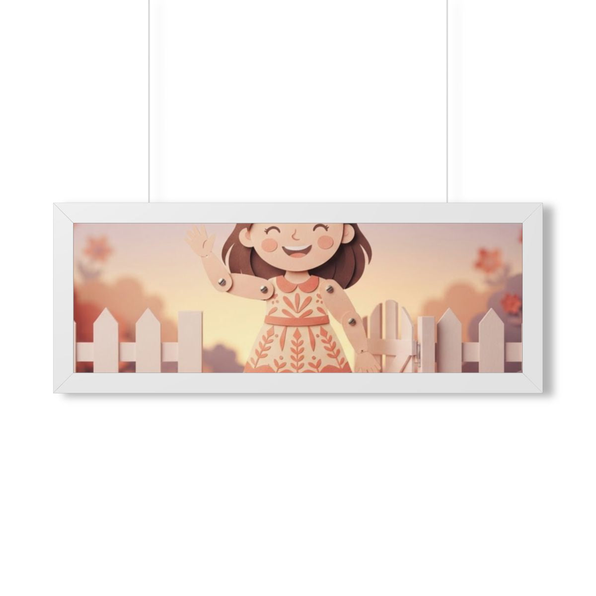 Framed Horizontal Poster - Garden Girl Gate — White (14×11...