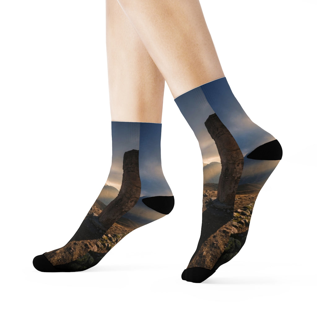 Crew Socks - Ancient Monolith Landscape Wall Art | Echovira...