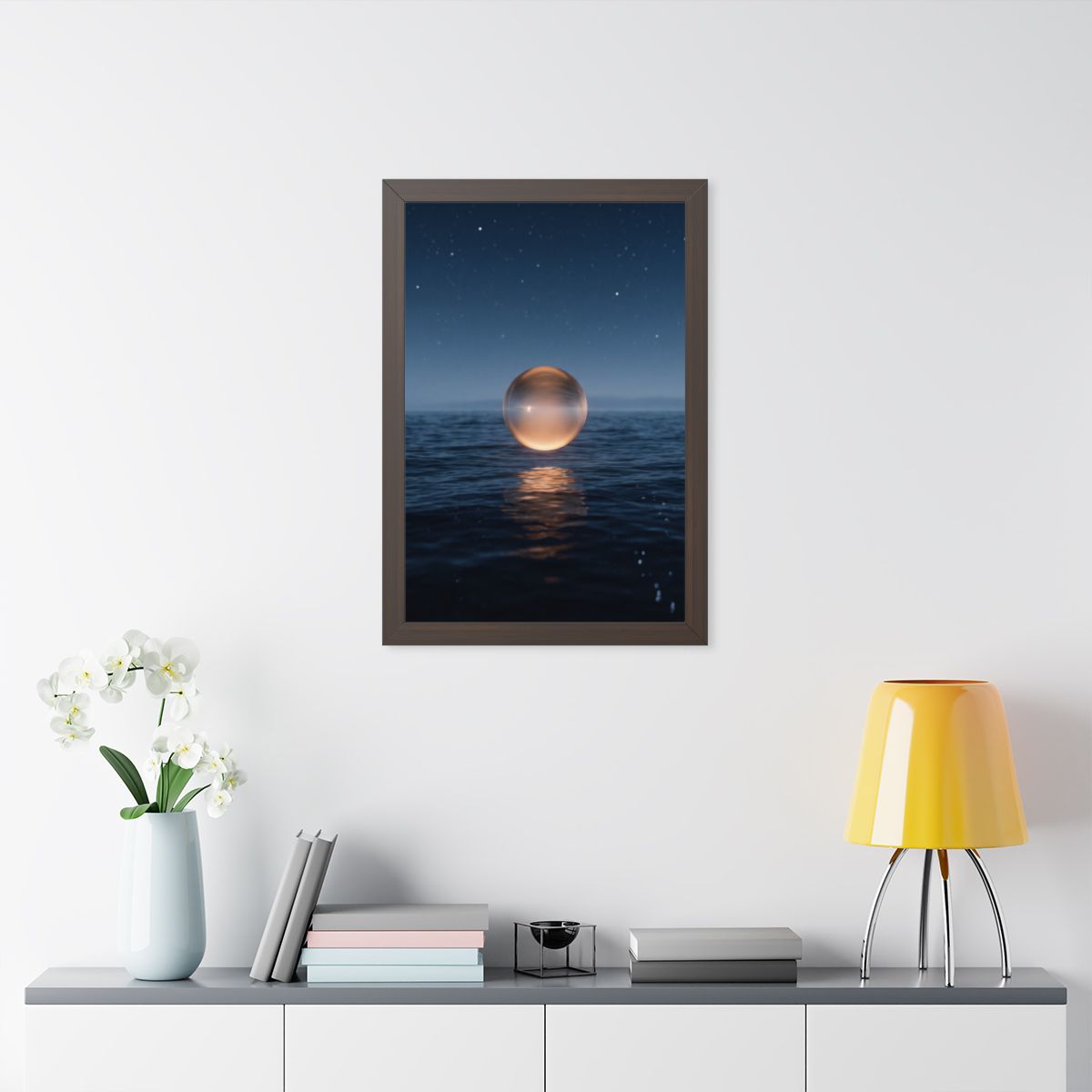Framed Vertical Poster - Glowing Ocean Horizon — Walnut... |...