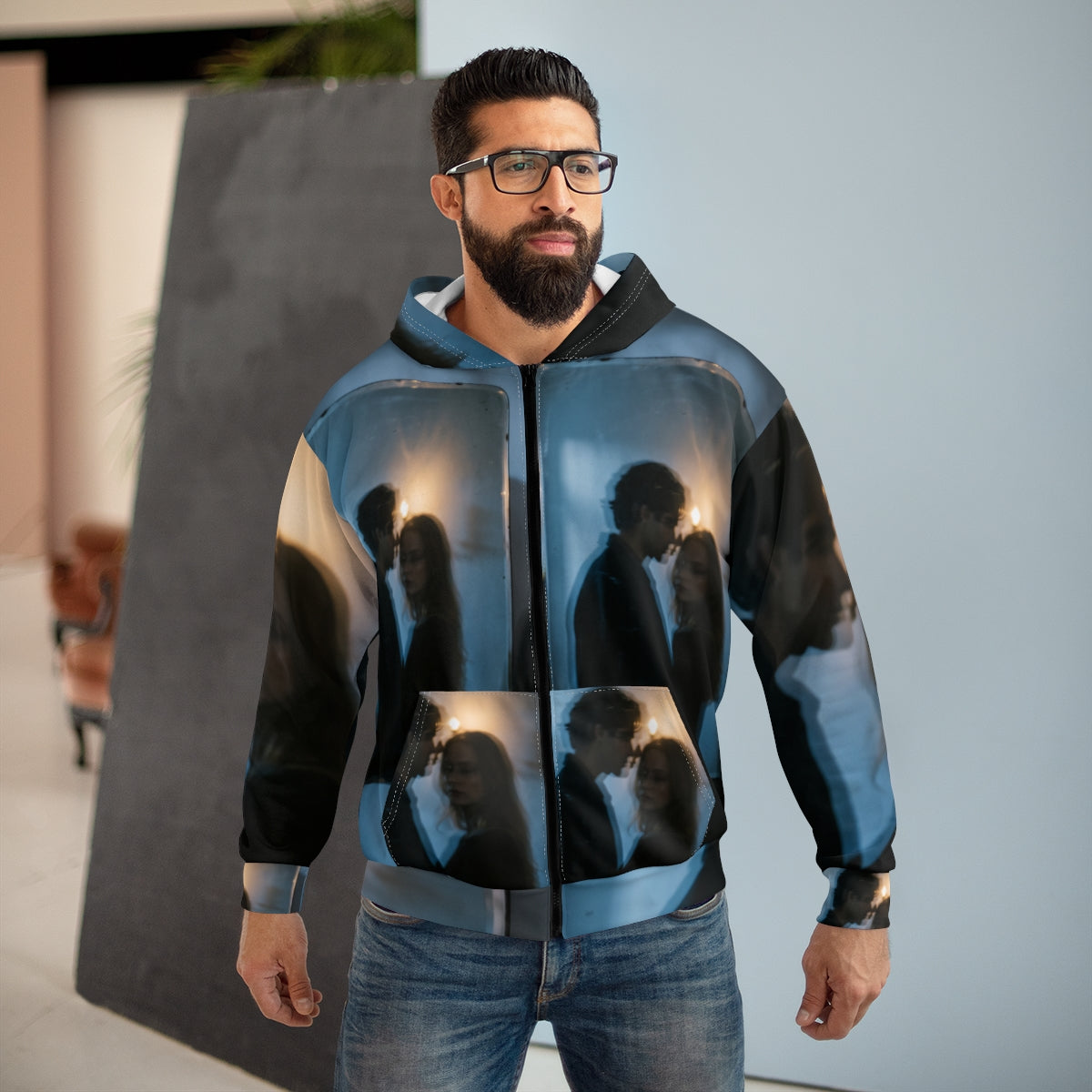 Men's Midnight Shadow Zip Hoodie - Cinematic Cozy Outerwear...