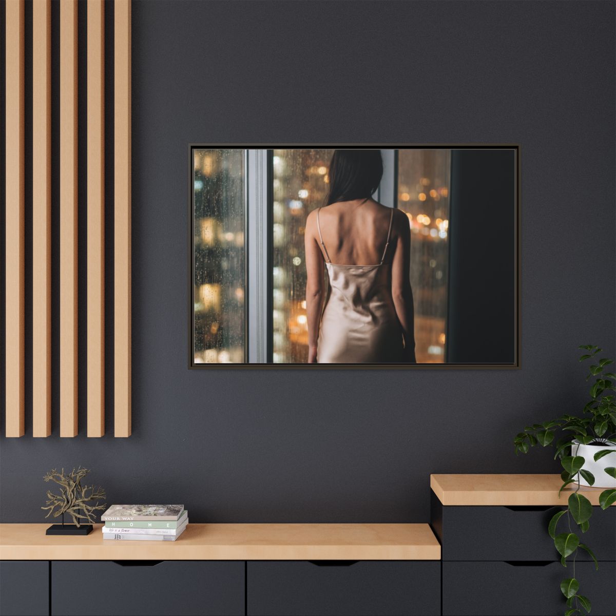 Framed Canvas - Midnight Rain Masterpiece — Espresso / 1.25"