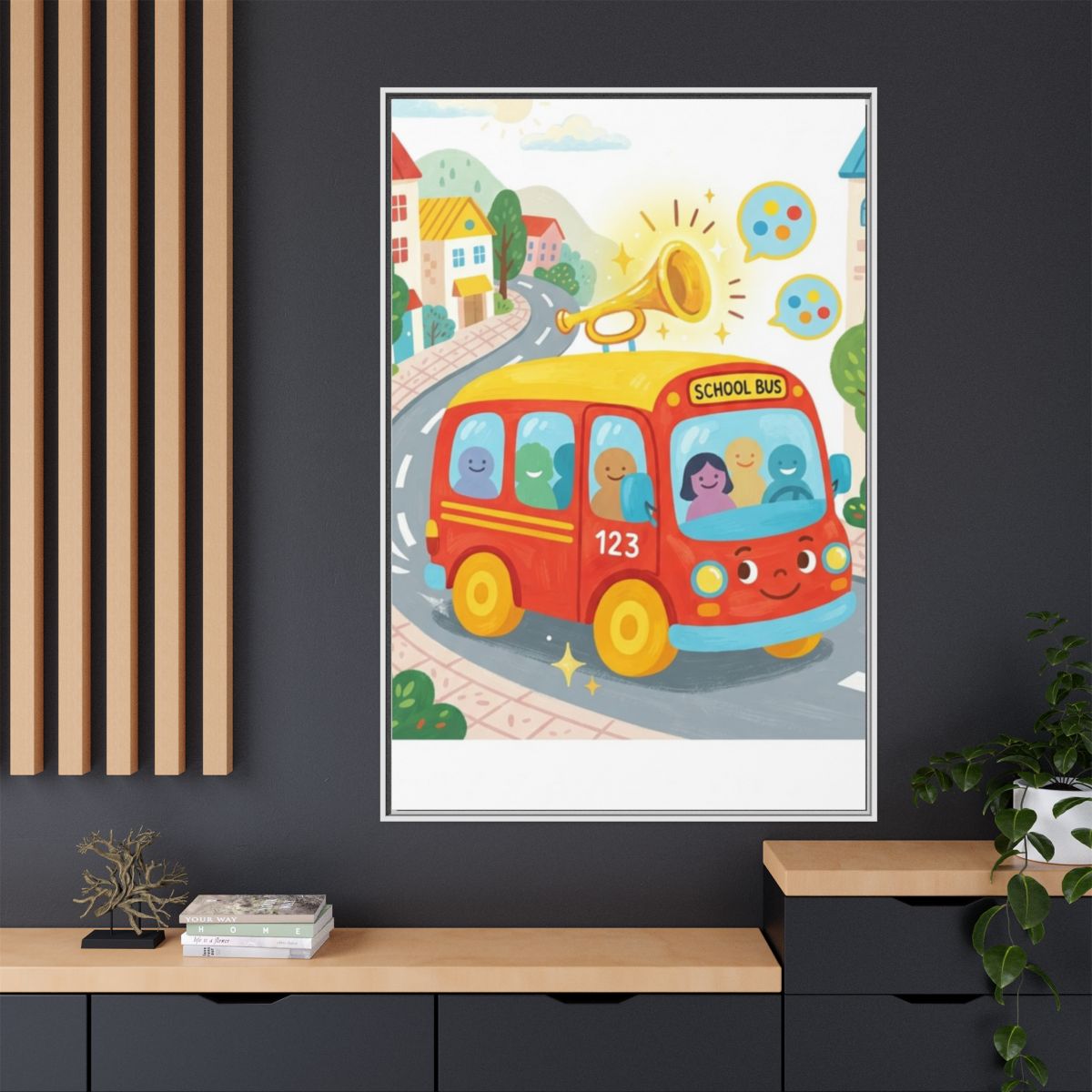 Matte Canvas - Framed Bus Town Canvas Art — White / 1.25"......