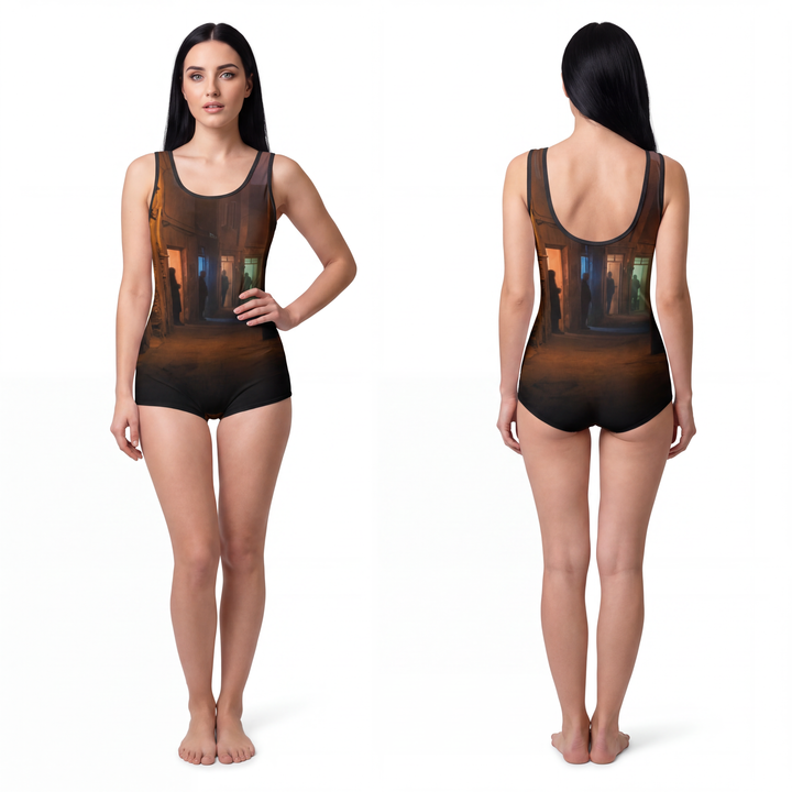 Women's Vintage Swimsuit - Shadowed Alleyway Mystery Art Print