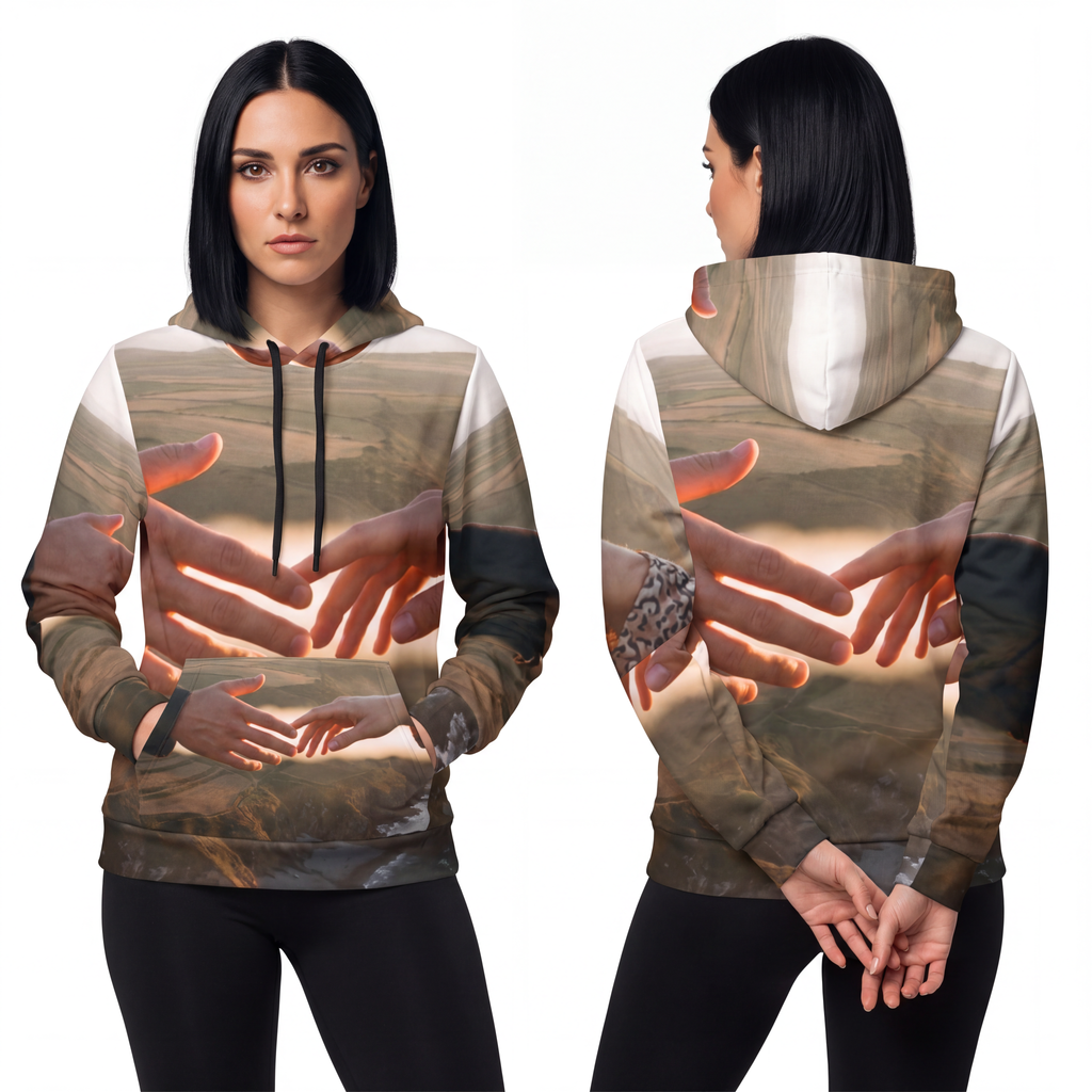 Athletic Hoodie - The Infinite Touch | Ethereal Coastal Art...