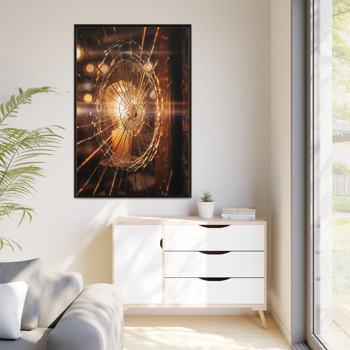 Matte Canvas, Framed - Fractured Light Shattered Glass Art —...