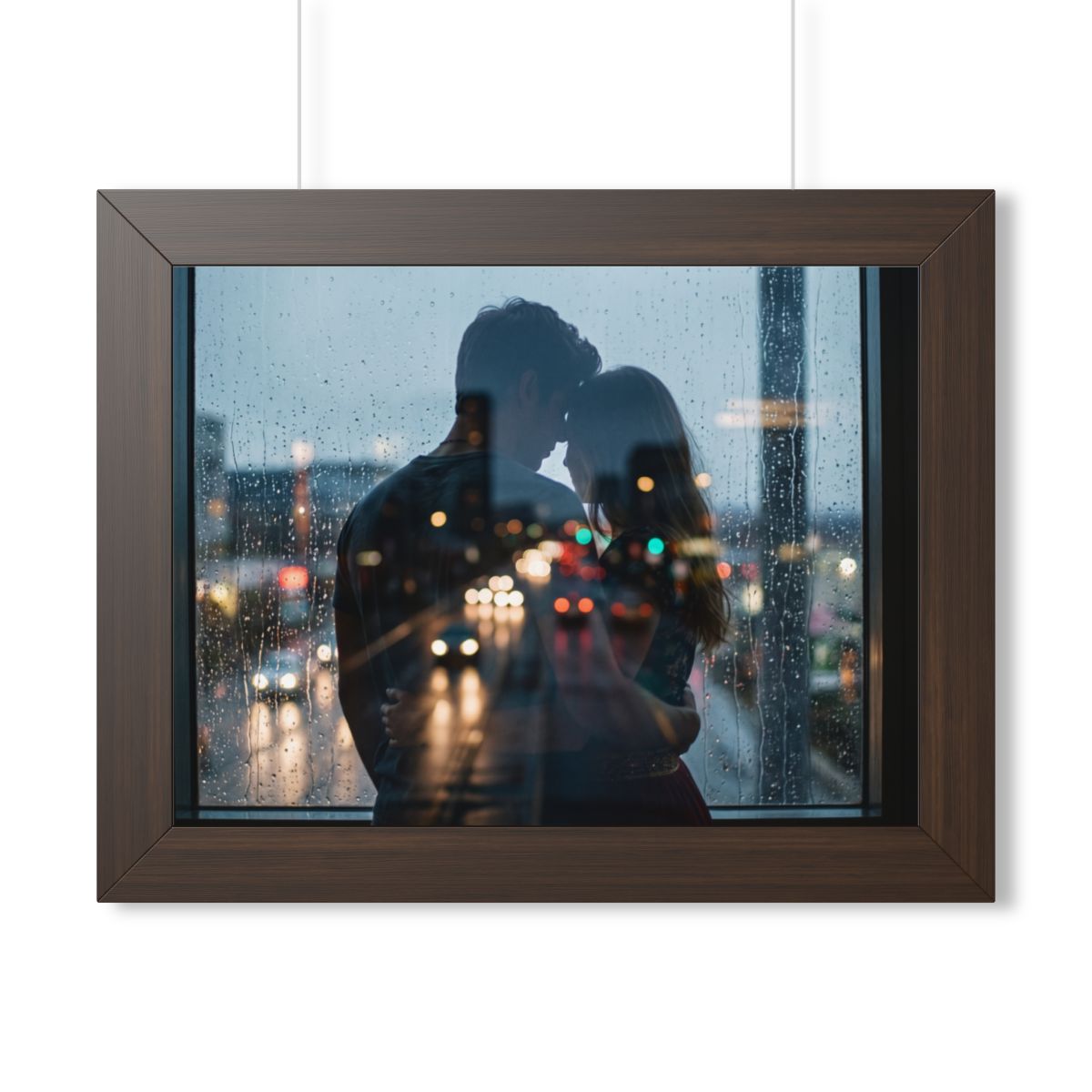 Framed Horizontal Poster - Rainy City — Walnut (14×11... |...
