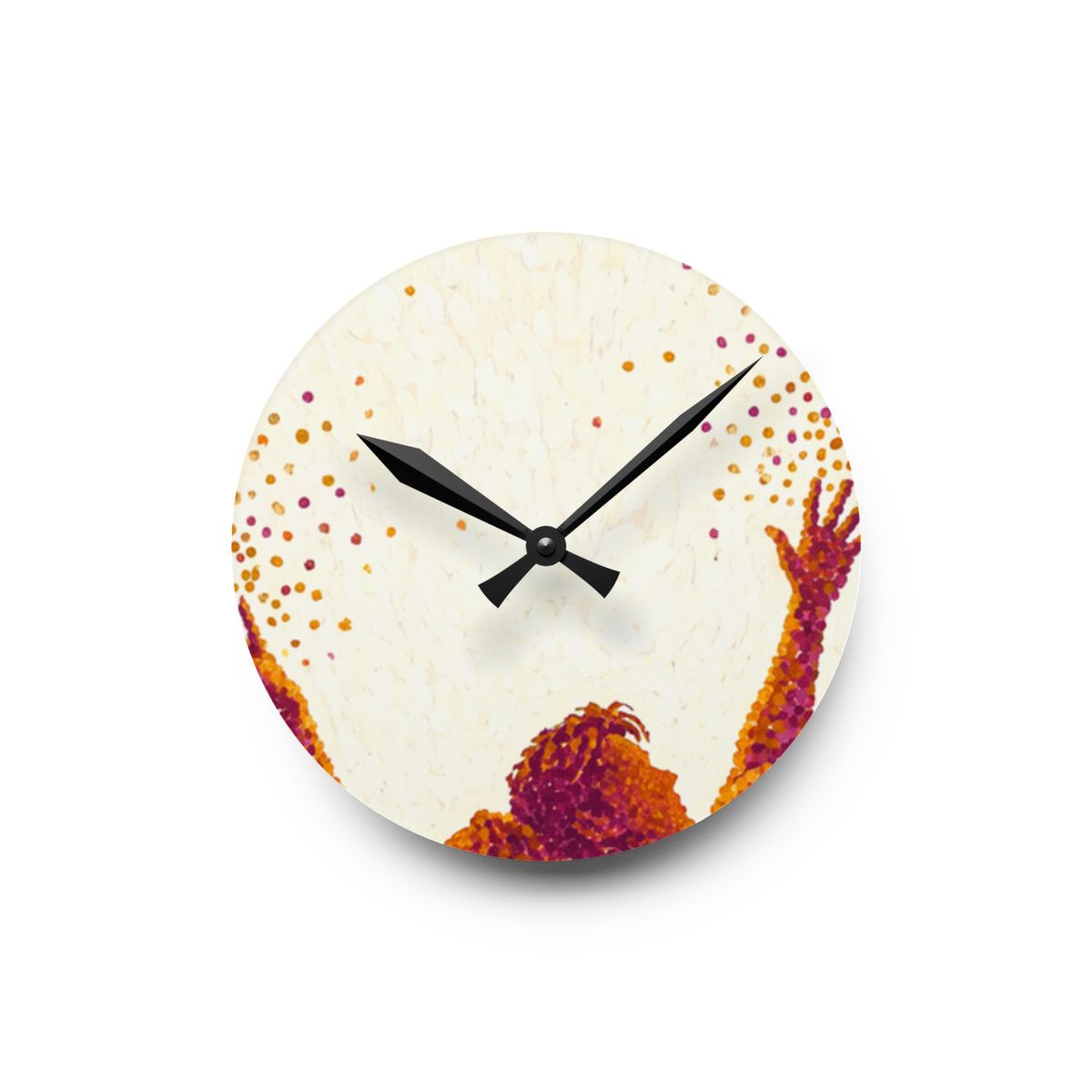 Acrylic Wall Clock - Golden Euphoria Pointillism Silhouette...