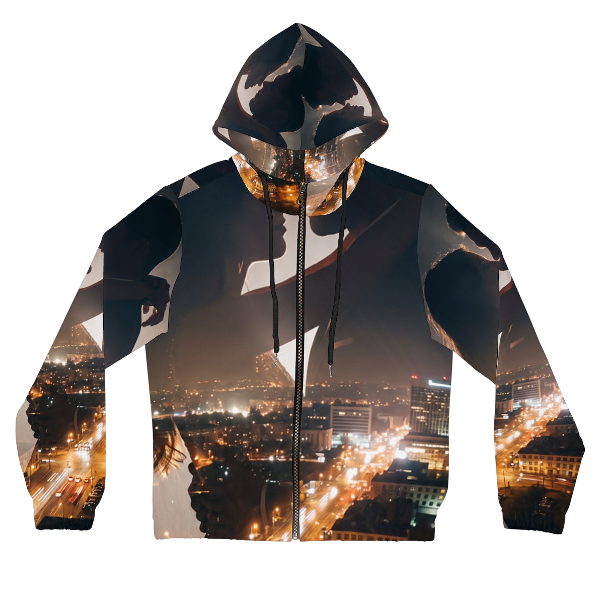 Women's Full-Zip Hoodie - Midnight City Skyline | Echovira...