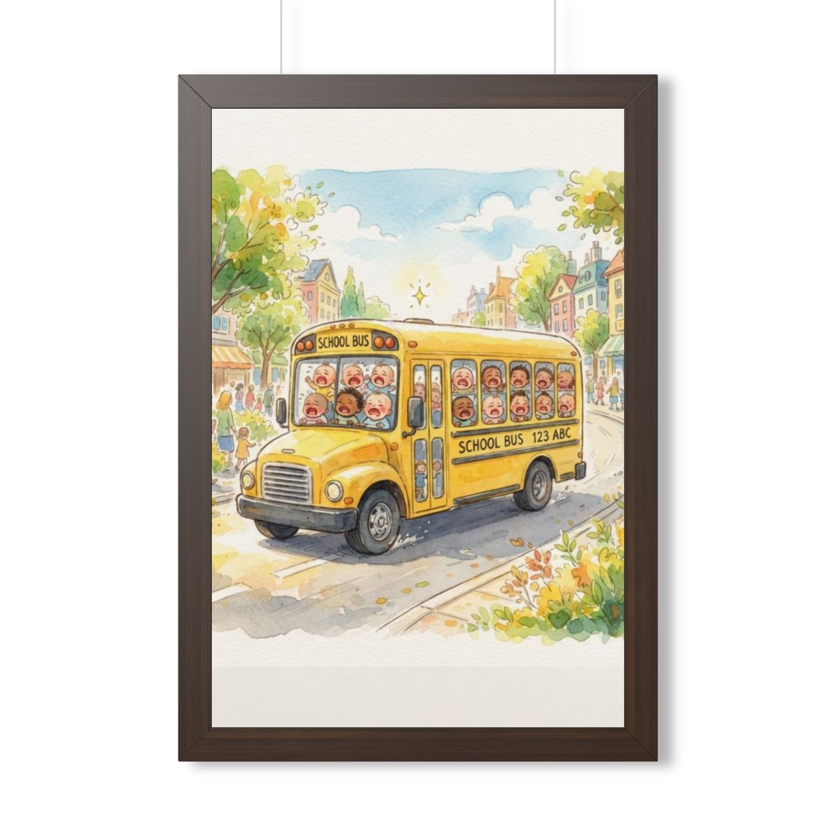Framed Vertical Poster - Storybook School Bus Watercolor Art...