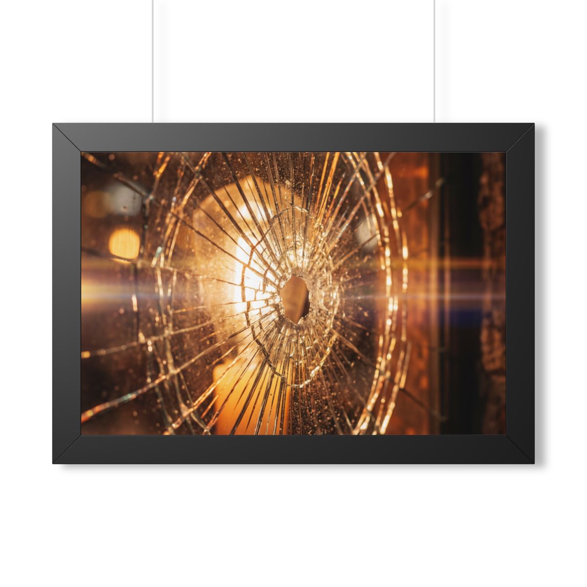 Framed Horizontal Poster - Shattered Amber Glass Art — Black...