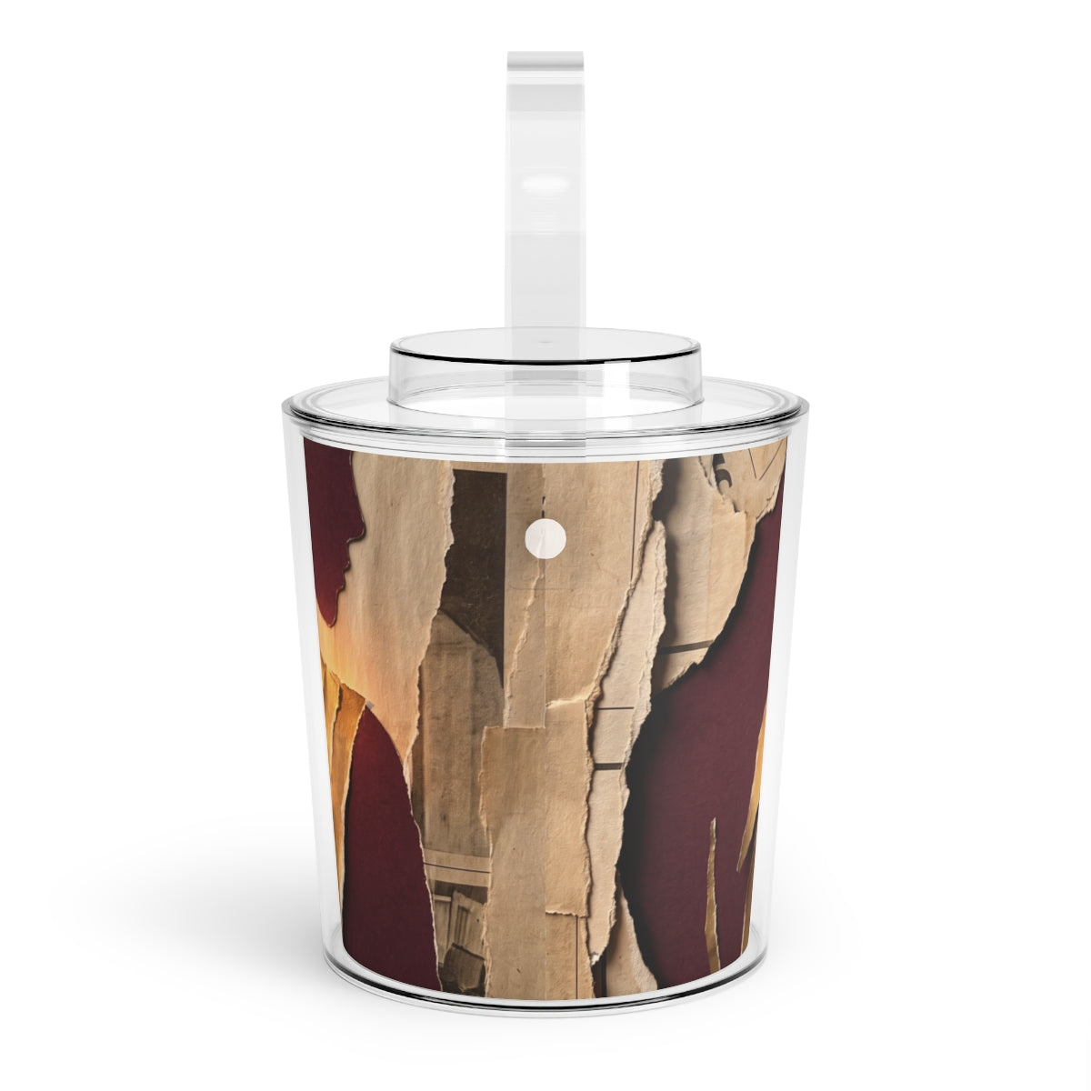 Ice Bucket with Tongs - Torn Newspaper Silhouette Art... |...