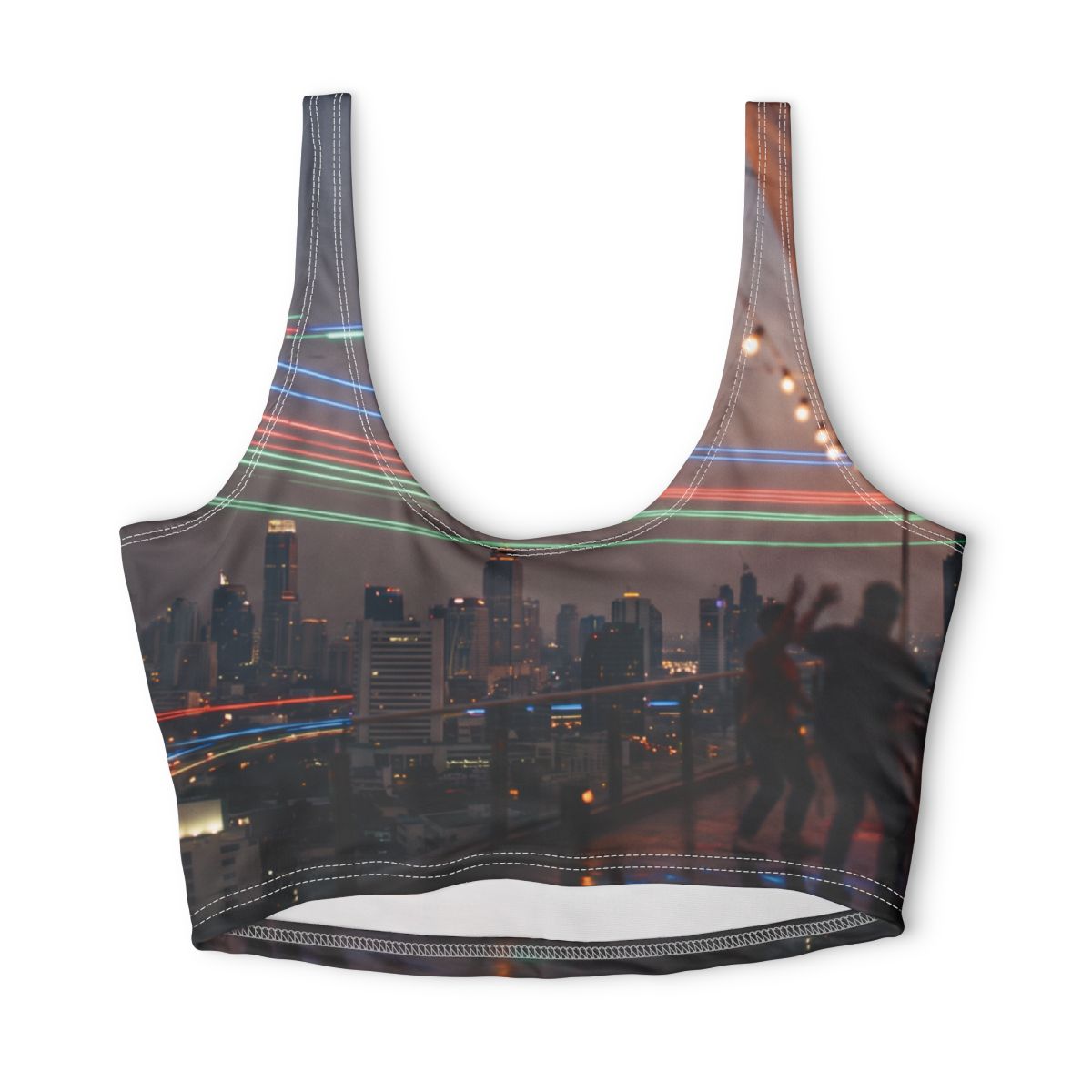 Polyester Sports Bra - Midnight Rooftop Neon Art | Echovira...