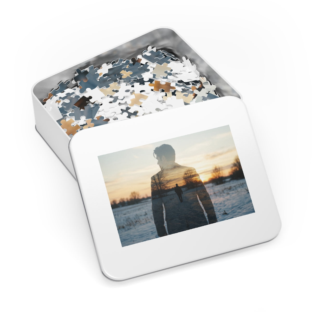 Jigsaw Puzzle with Tin - Silent Horizon Double Exposure Art...