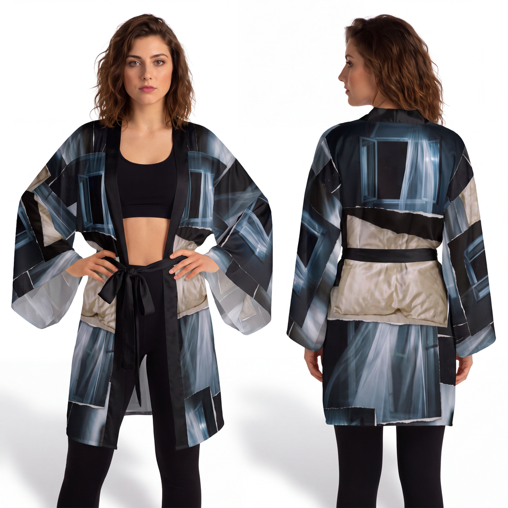 Long Sleeve Kimono Robe - Midnight Window and Silk Pillow......