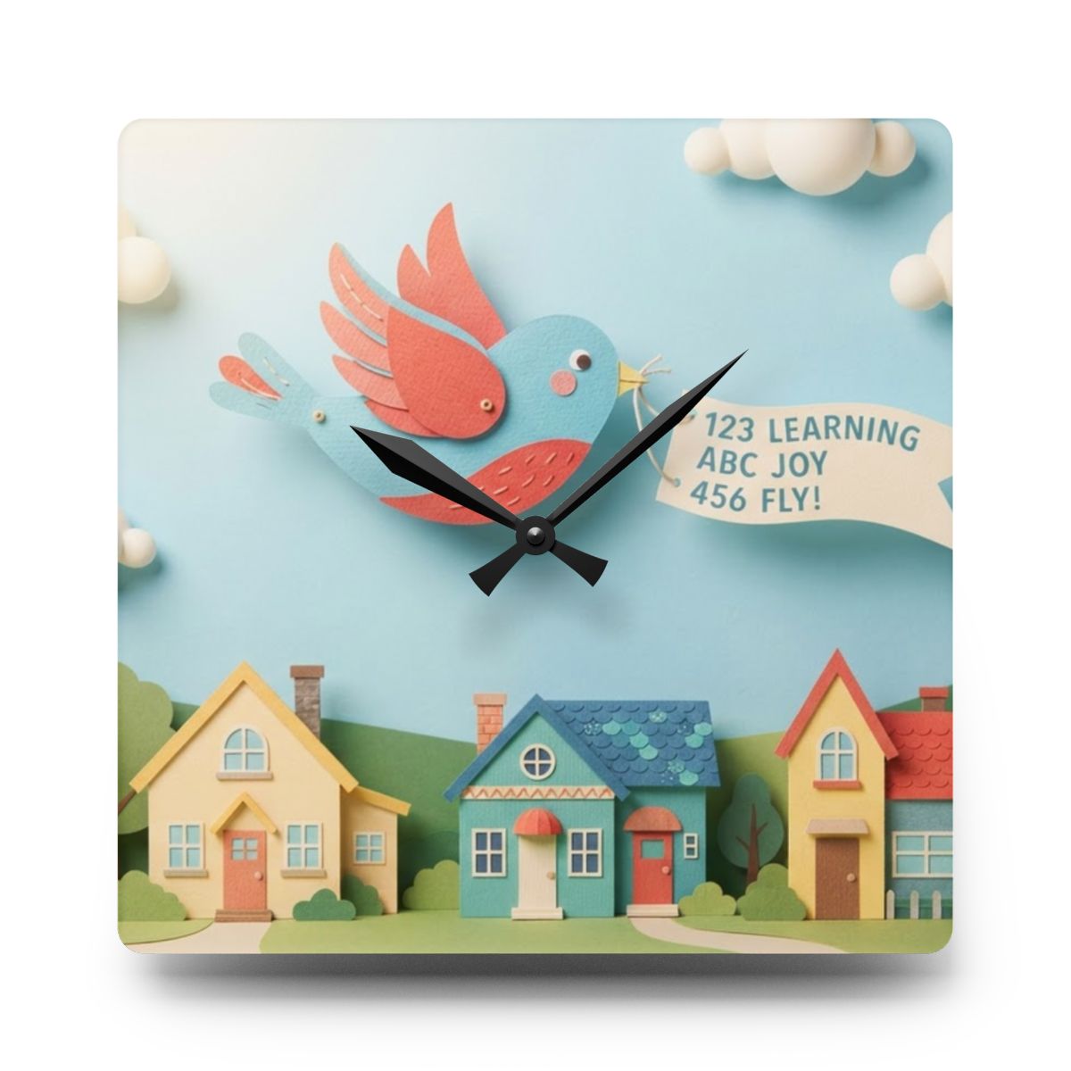 Acrylic Wall Clock - Storytime Sky Bluebird | Echovira...