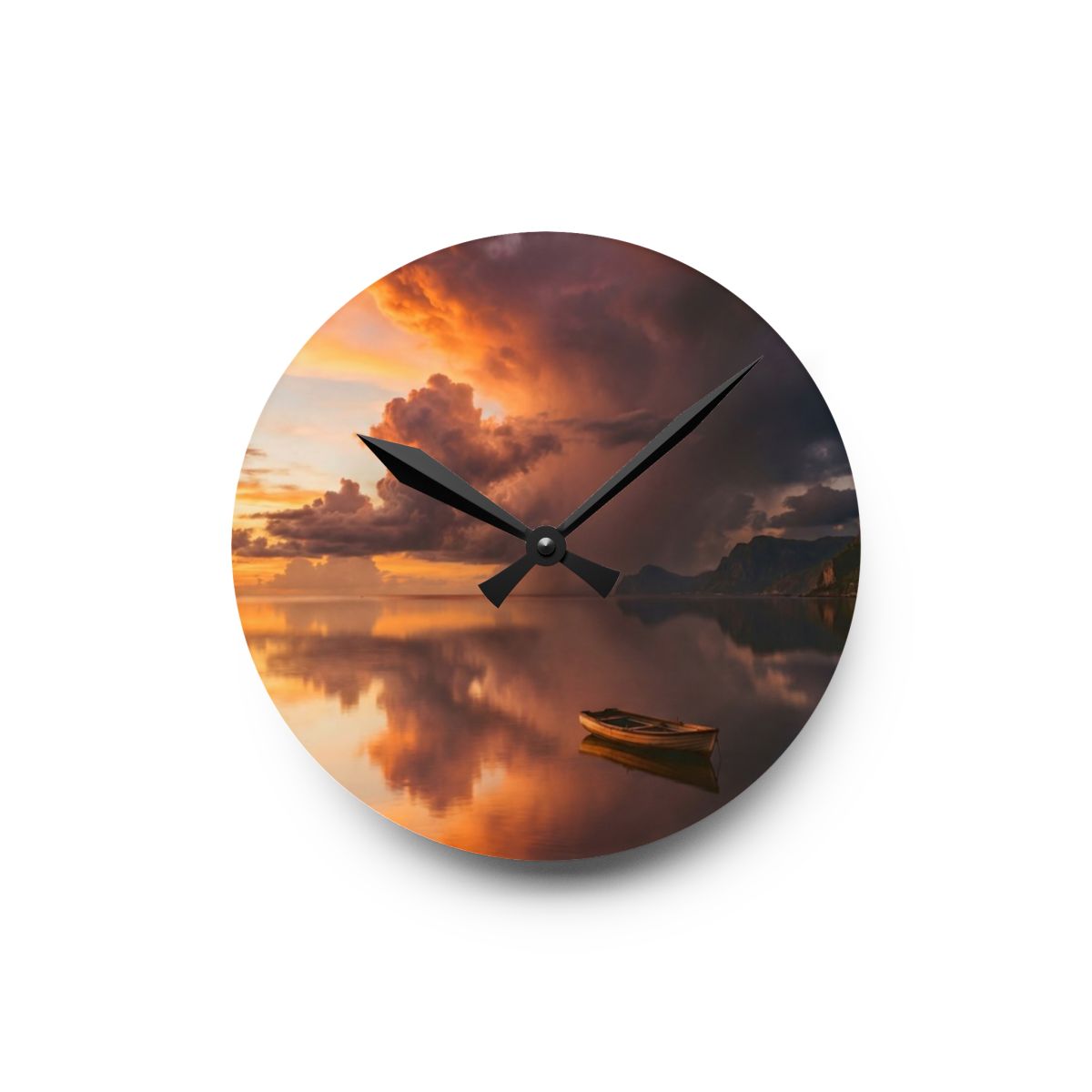 Acrylic Wall Clock - Sunset Lake Silent Timepiece | Echovira...