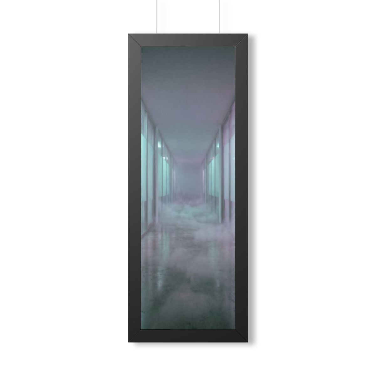 Framed Vertical Poster - Liminal Corridor Fog Art Print —......