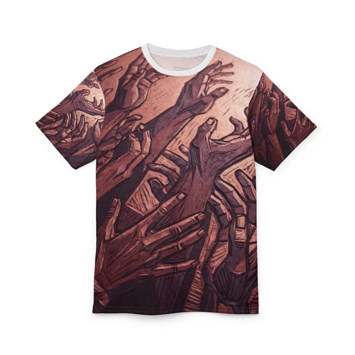 Men's Cut and Sew Tee with Linocut Hands