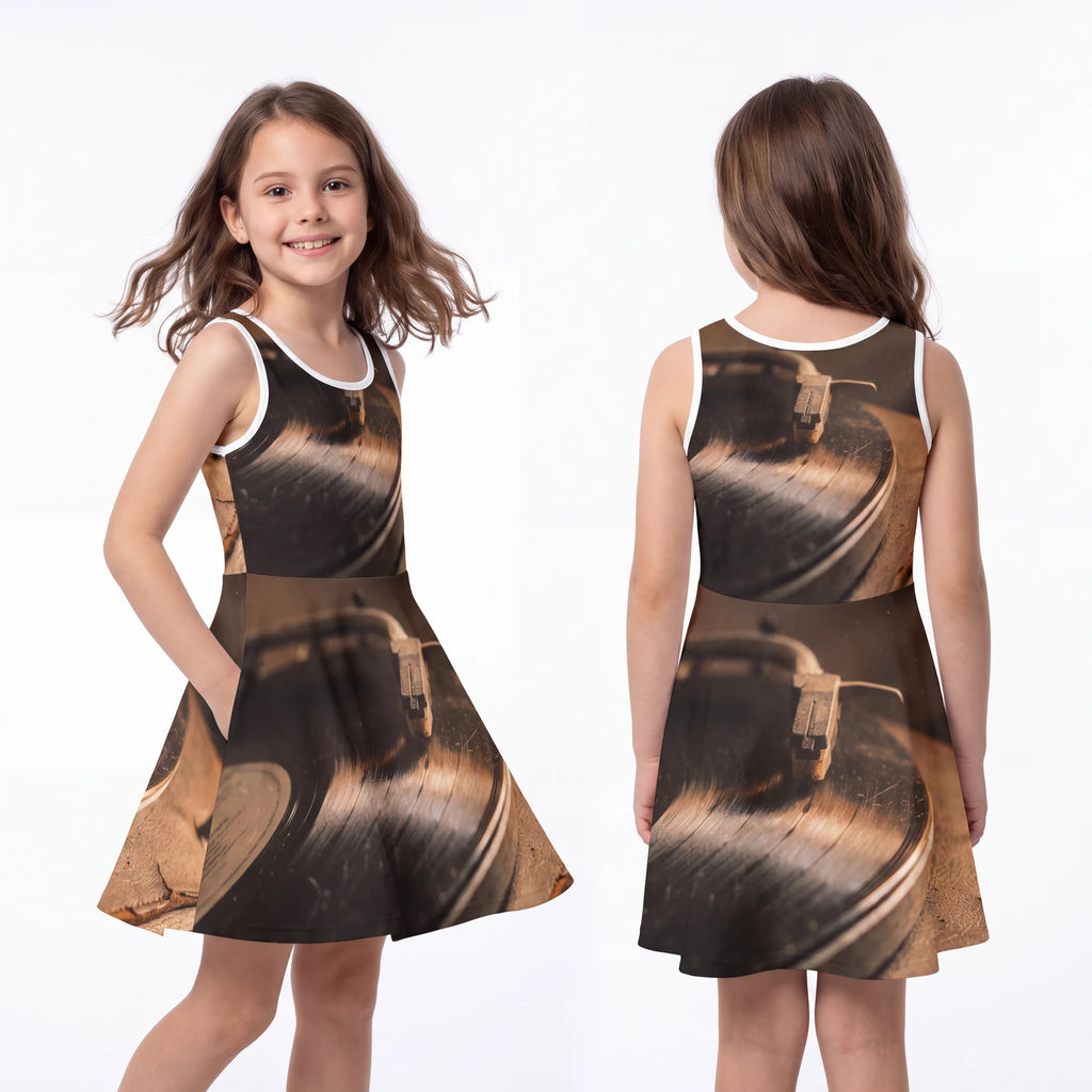 Girls' Sleeveless Sundress with Vintage Turntable