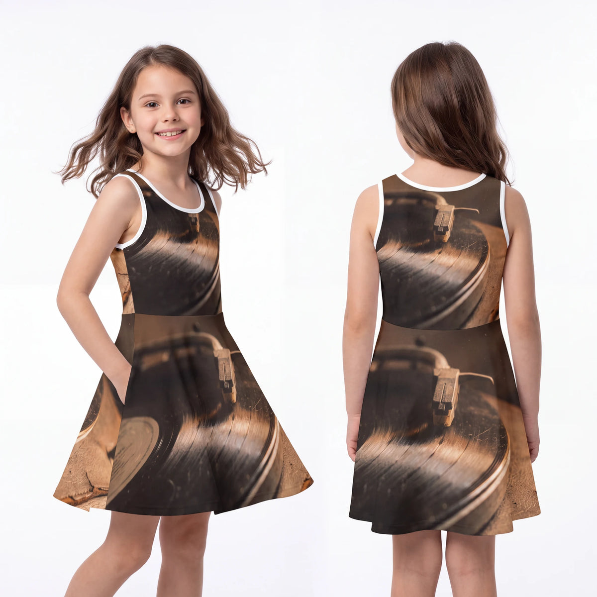 Girls' Sleeveless Sundress with Vintage Turntable