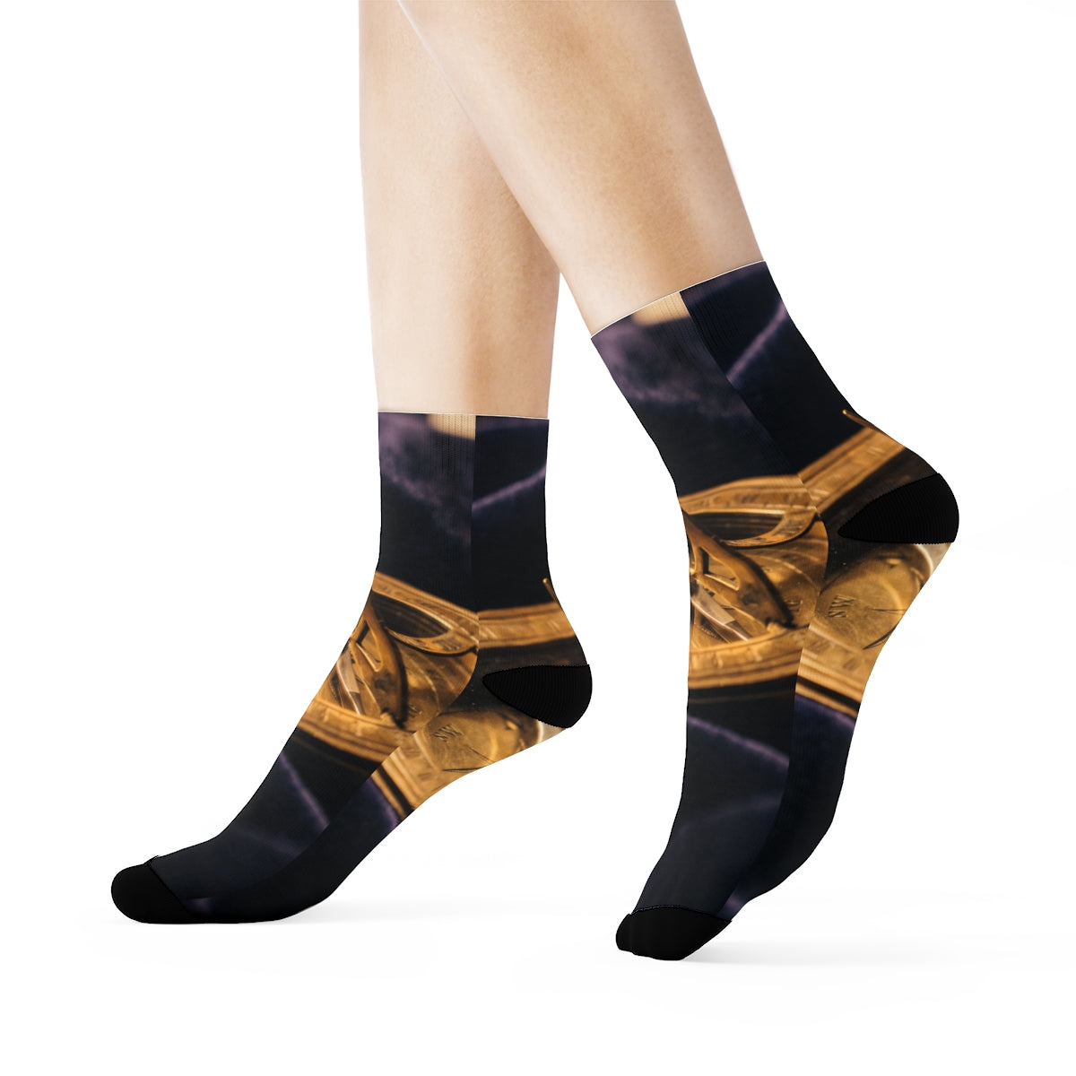 Brass Sundial Compass Crew Socks