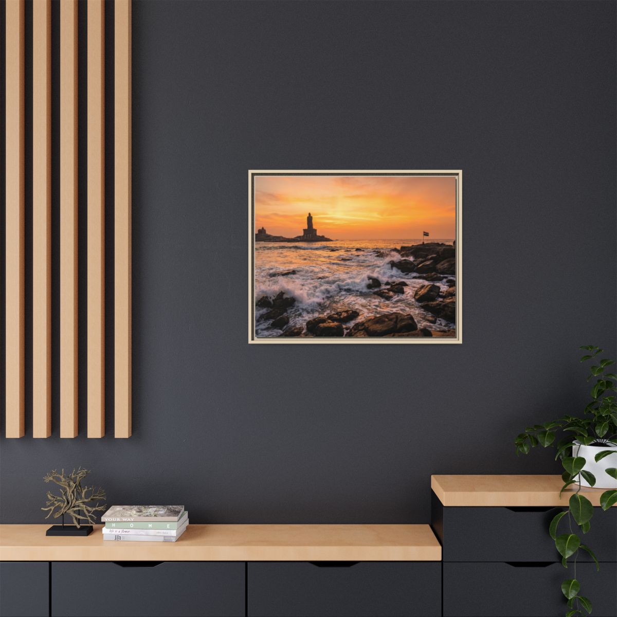 Framed Canvas - Golden Coast Dawn — Natural / 1.25"