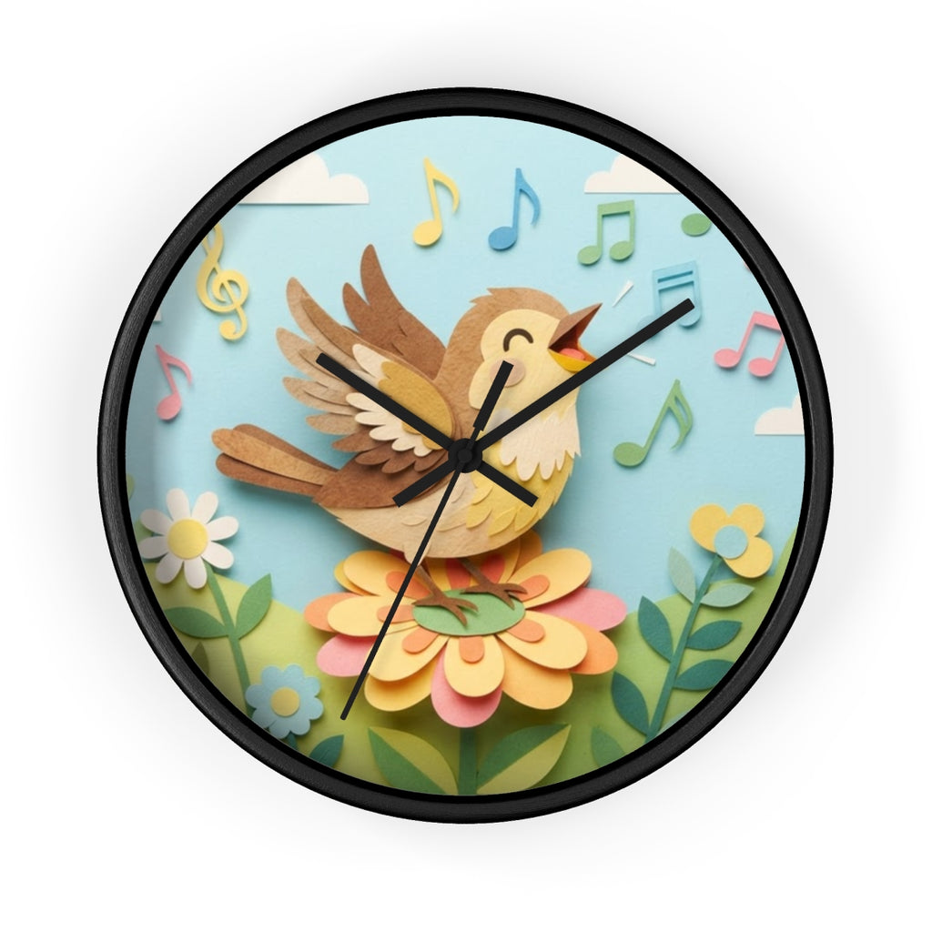 Wall Clock - Papercraft Nightingale Happy Garden Art |...