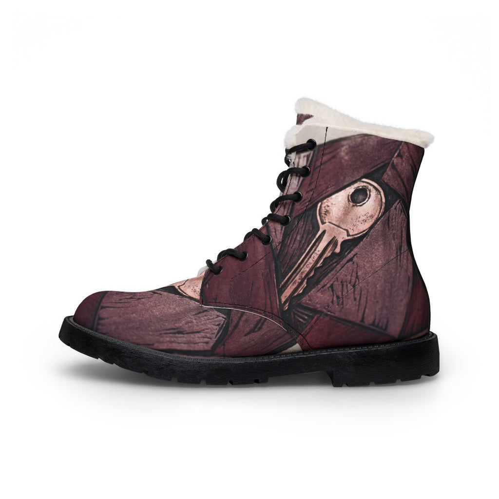 Men's Fur and Leather Boots with Key Art