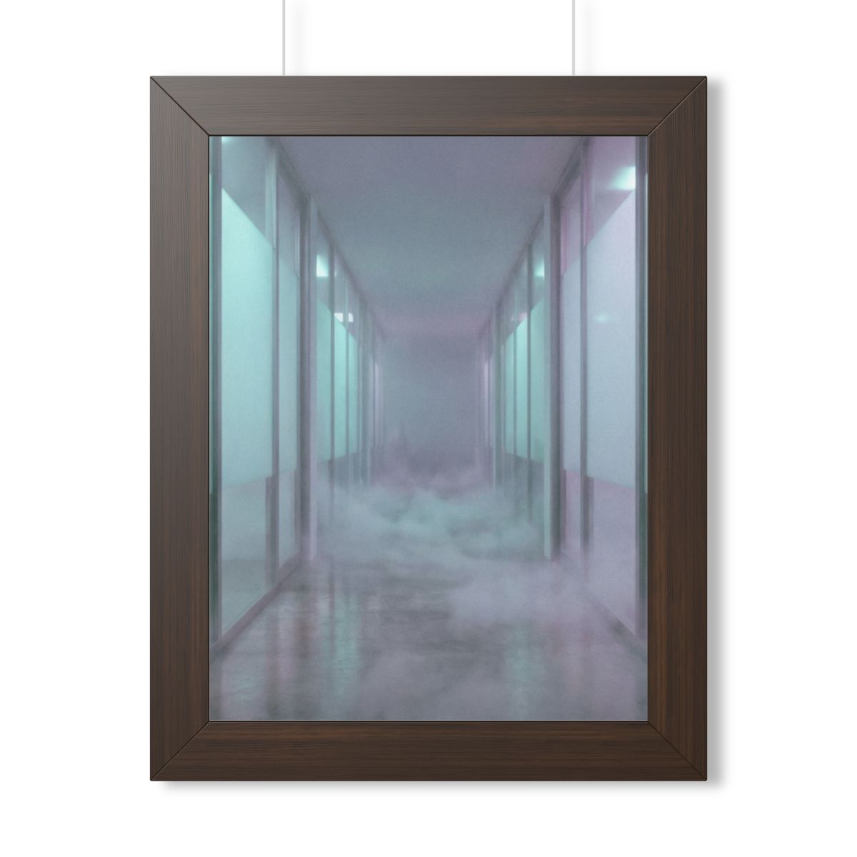 Framed Vertical Poster - Liminal Corridor Fog Art Print —......