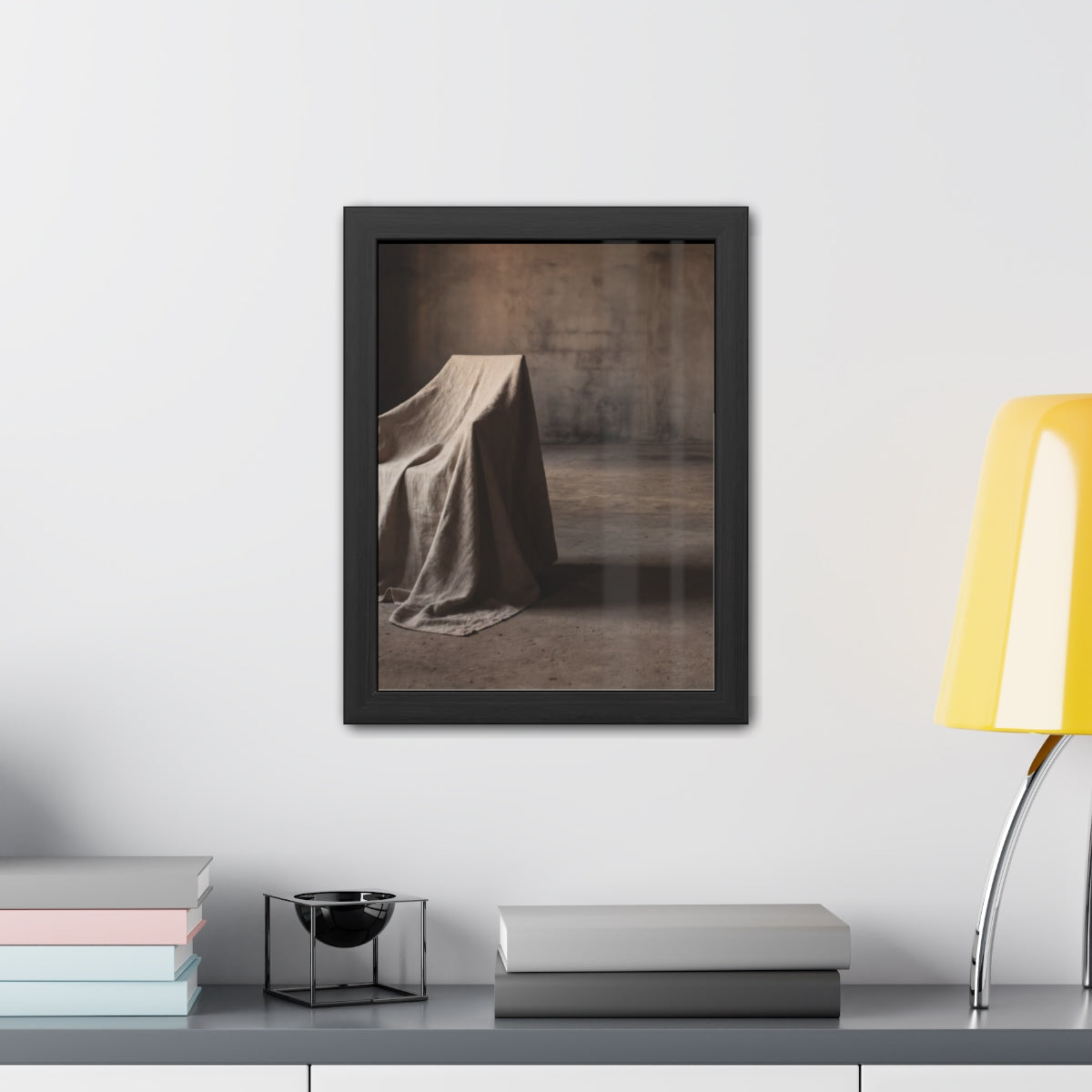 Framed Posters - Silent Shadow Covered Chair Art — Portrait...