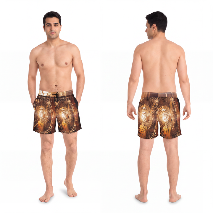 Men's Mid-Length Swim Shorts - Shattered Light Golden Amber...