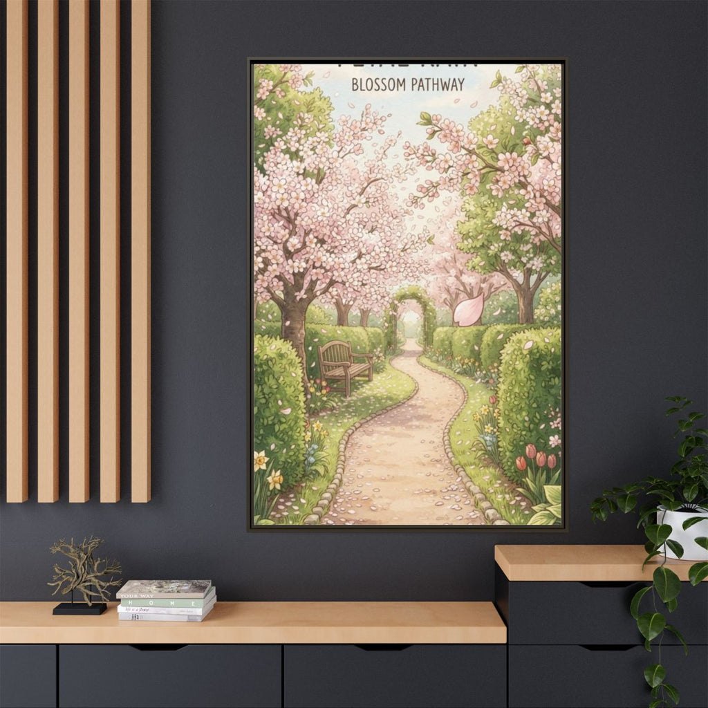 Matte Canvas Framed - Spring Blossom Pathway — Espresso /......