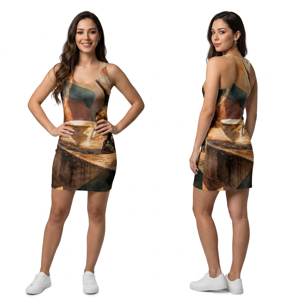 Robe dos nageur femme avec motif artistique en bronze