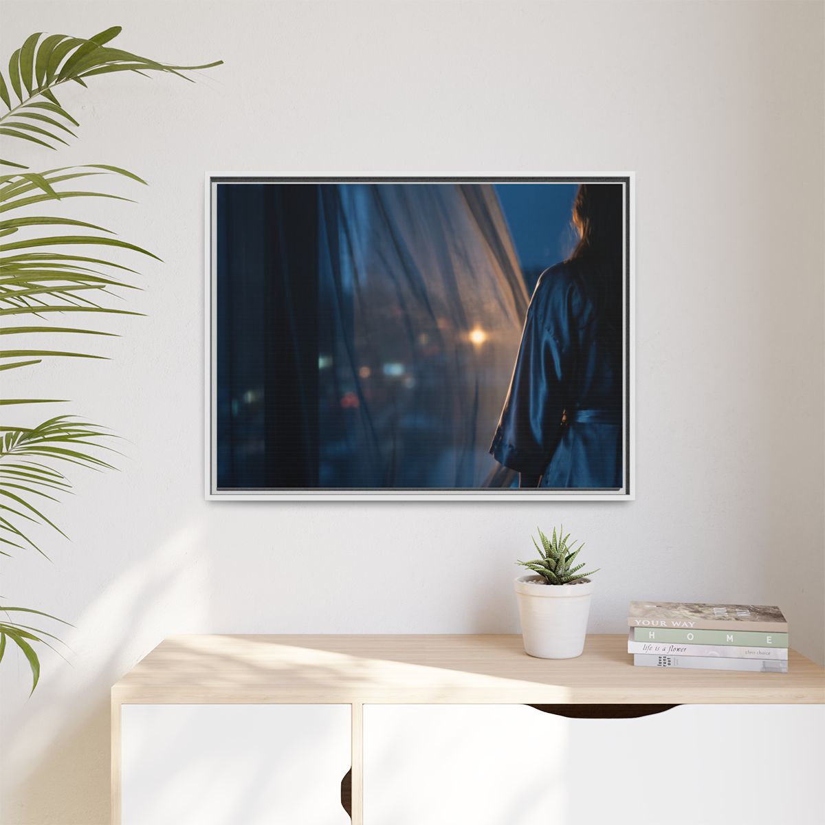 Matte Canvas, Framed - Nocturnal Solitude Silhouette — White...