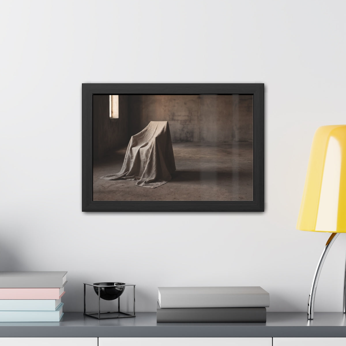 Framed Posters - Silent Shadow Covered Chair Art — Landscape...