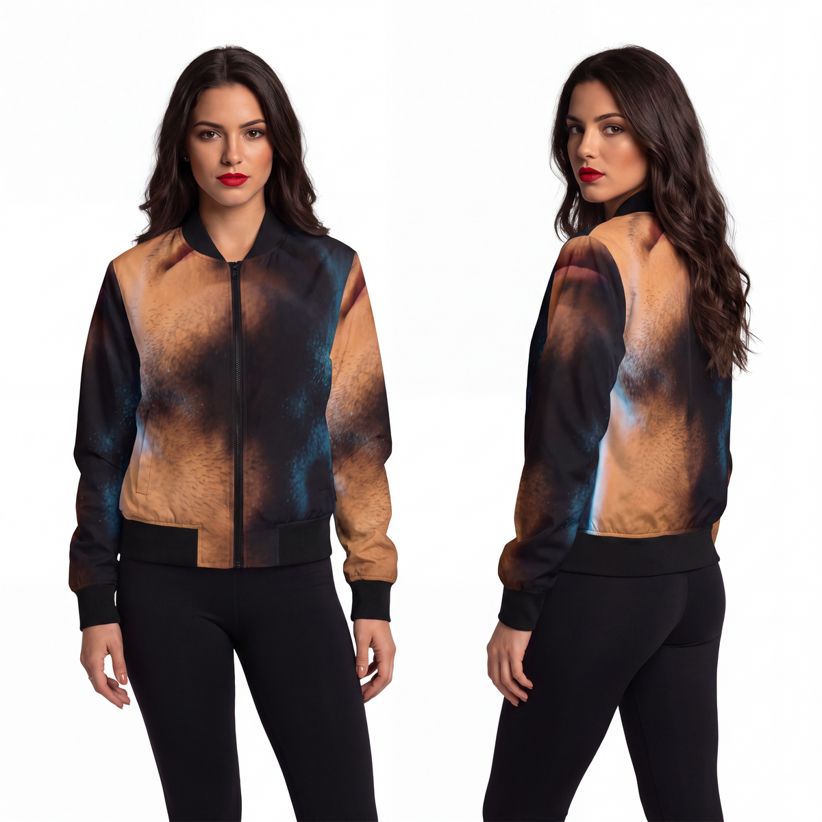 Women's Bomber Jacket - Neon Horizon Portrait | Echovira...